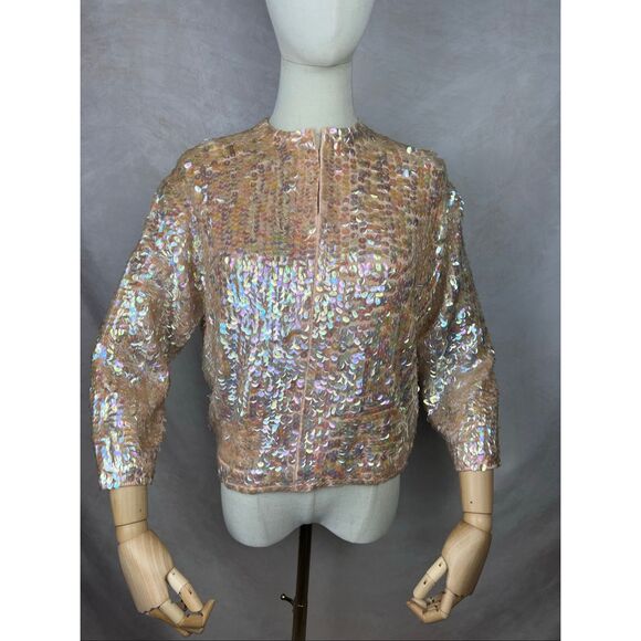 Vintage Early 1960s Sweater Sequin Embellished Size Medium Statement Piece MCM - Picture 1 of 13